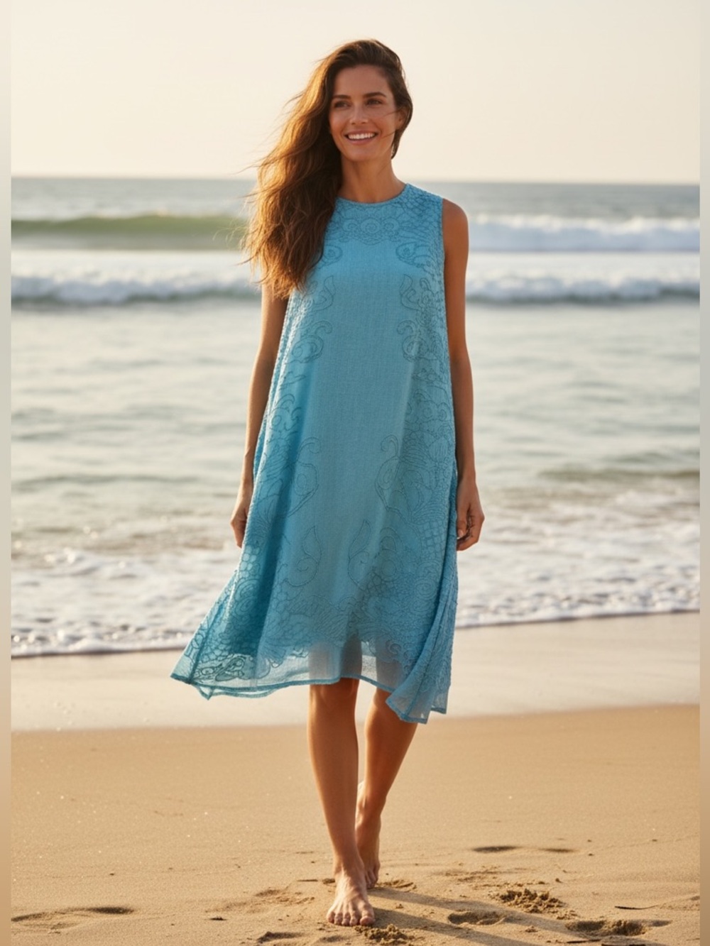 Max Studio Aqua Blue Sleeveless Lace Overlay Dress Women’s Size XS